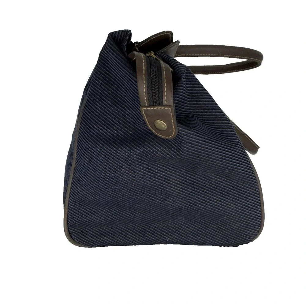 Vintage JG Hook Weekender Travel Bag Duffle Navy Blue Striped Canvas Preppy 90s